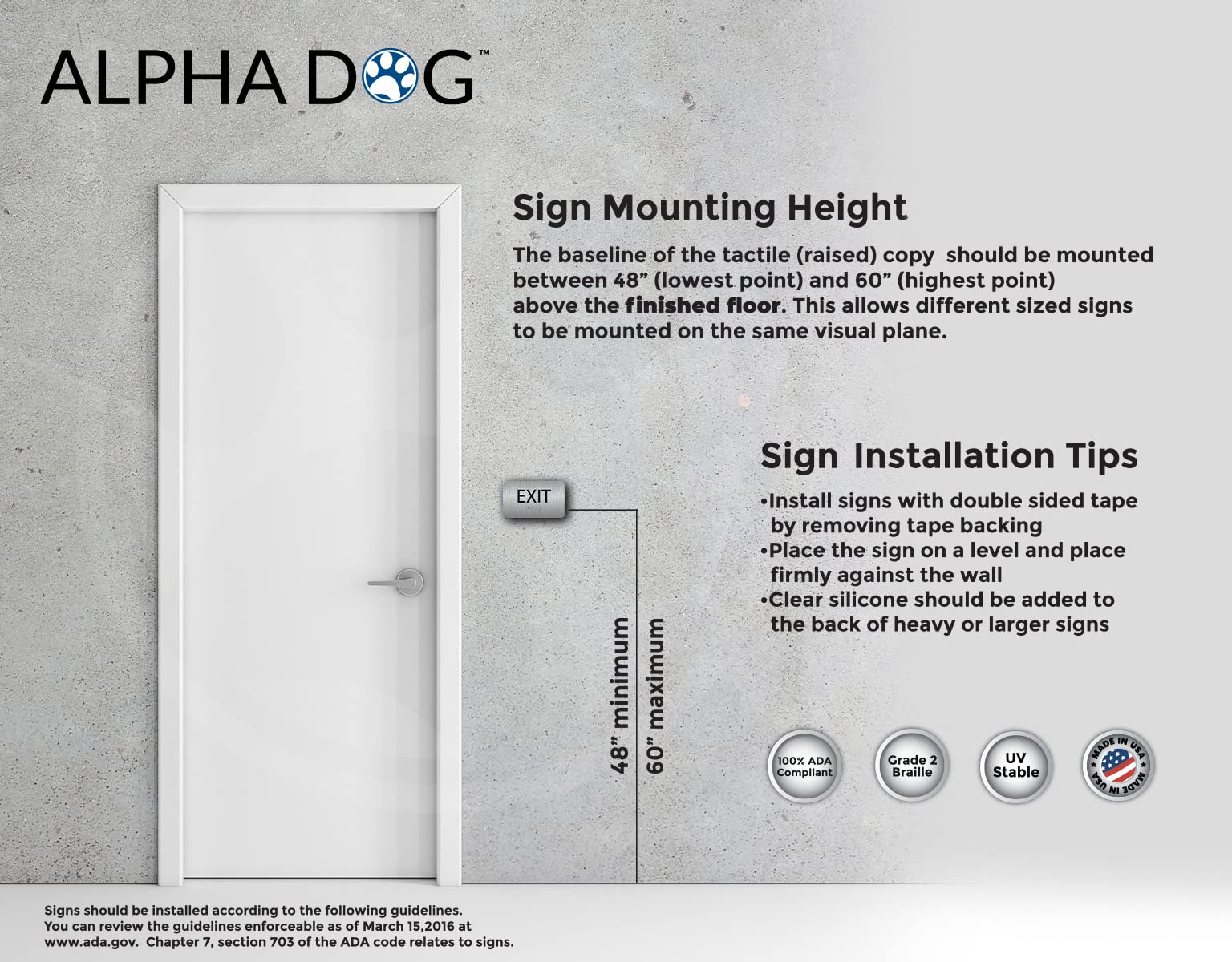 ALPHA DOG ADA SIGNS - Braille Exit Sign for Business, 3x5 Inch, ADA Compliant, ADA Exit Sign with Braille, Indoor or Outdoor, Easy Installation, Made in the USA, Brushed Exit Sign