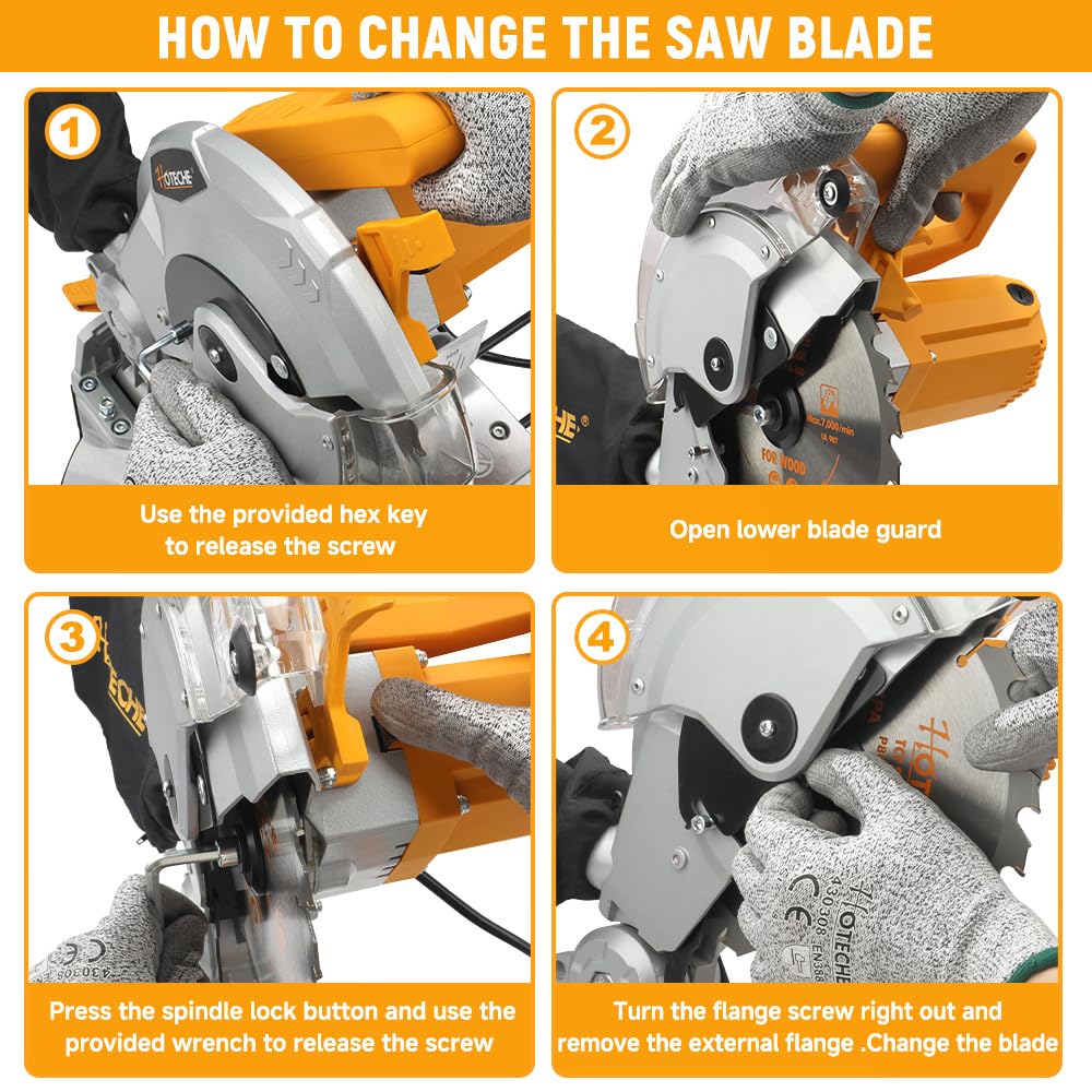 Hoteche Miter Saw 8-1/4-Inch Table Saw 11-Amp Single Bevel Compound Saw Chop Wood Circular Saw with Saw Blade