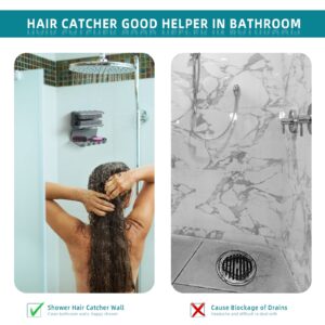 Kucucyle Hair Collector for Shower, 2-in-1 Shower Hair Catcher Wall for Drain Protection, Reusable Wavy Shower Wall Hair Catcher, Foldable Storage Shower Hair Catcher, Snare Protector (Grey)