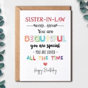 Sister-In-Law You Are Beautiful You Are Special - Sister-In-Law Birthday Card Poem Card For Sister-In-Law - Birthday Card For Sister-In-Law