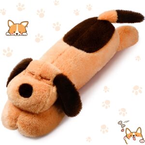 queekay dog body pillow dog stuffed animals plush long body pillow for dogs large sleeping hugging dog pillow christmas birthday gifts for kids(23.6 inch,brown)