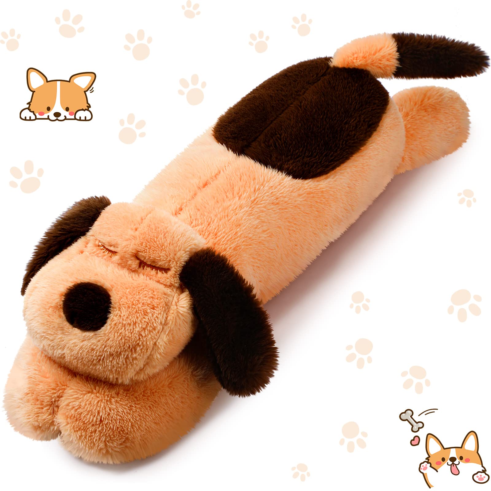 Queekay Dog Body Pillow Dog Stuffed Animals Plush Long Body Pillow for Dogs Large Sleeping Hugging Dog Pillow Christmas Birthday Gifts for Kids(23.6 Inch,Brown)