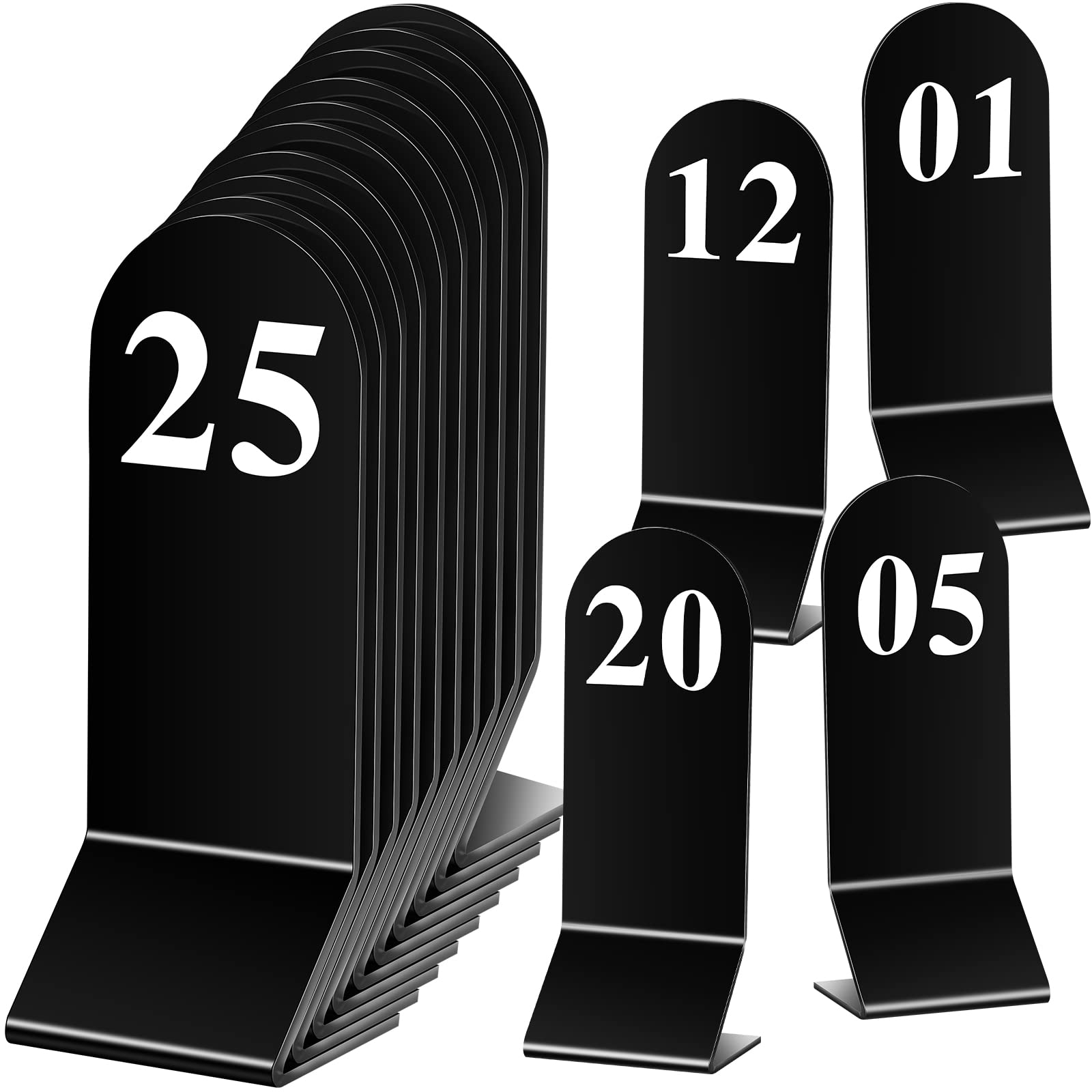 25 Pieces Table Numbers 1-25 Acrylic Tent Table Numbers Acrylic Double Sided Number Cards Black Tent Table Numbers Cards Restaurant Wedding Table Number for Restaurant Cafes Banquets, 2.36 x 6.3 Inch