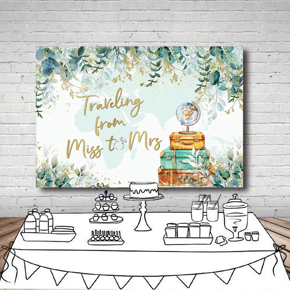 MEHOFOND Miss to Mrs Backdrop Bridal Shower Traveling from Miss to Mrs Banner Greenery Eucalyptus Leaves Adventure Awaits Wedding Supplies Travel Photography Background 7x5ft