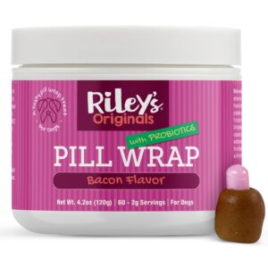 riley's pill wrap for dogs with probiotics - delicious bacon flavored pill paste for dogs - wrap pills, capsules, & tablets in a pocket or pouch to mask the taste & make medication time easy - 4.2 oz