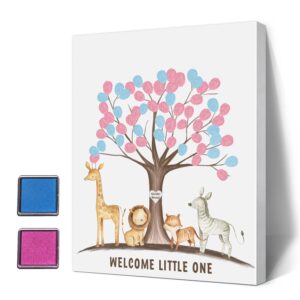 gender reveal fingerprint tree with safari animals, baby shower guest book party ideas, gender reveal party ideas, gender reveal keepsake, canvas decoration