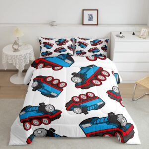 train bedding set kids cartoon car comforter set boys girls train travel decor comforter microfiber train construction red blue duvet set bedroom quilt set full size