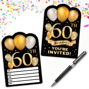 Simimi art 30 Gold Glitter 60th Birthday Party Invitations cards with Envelopes