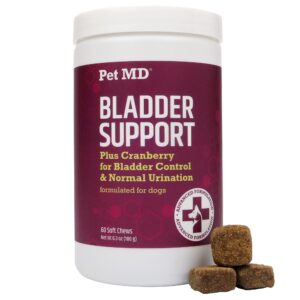 pet md bladder support plus cranberry for dogs - support bladder control & urinary tract health - help relieve dog uti & incontinence - wild yam root & cranberry bladder bites for dogs - 60 ct