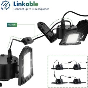 ANYPOWK Plug in Linkable LED Garage Light with ON/Off Switch - 6000 Lumen 6500K Daylight 60W, Three Leaf Led Garage Ceiling Lights, Pack of 2