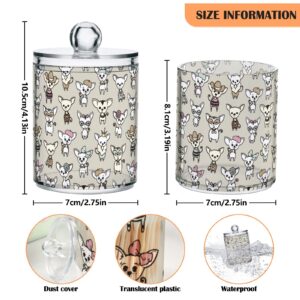 MCHIVER Chihuahua Dog Bathroom Canisters Organizer 2 Pack Clear Plastic Jars with Lids 10 Oz Bathroom Storage for Cotton Swab Ball Round Pads Floss