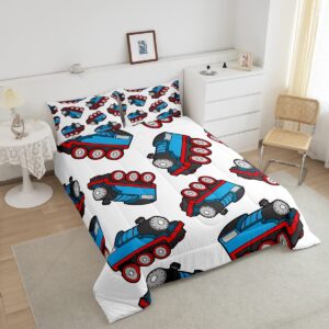 Train Bedding Set Kids Cartoon Car Comforter Set Boys Girls Train Travel Decor Comforter Microfiber Train Construction Red Blue Duvet Set Bedroom Quilt Set Full Size