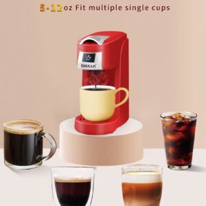 CHULUX Single Serve Coffee Maker, Red Single Cup Coffee Machine for K Cup & Ground Coffee, 5 to 12oz Brew Sizes in Mins for Home, Office, Travel, Kitchen