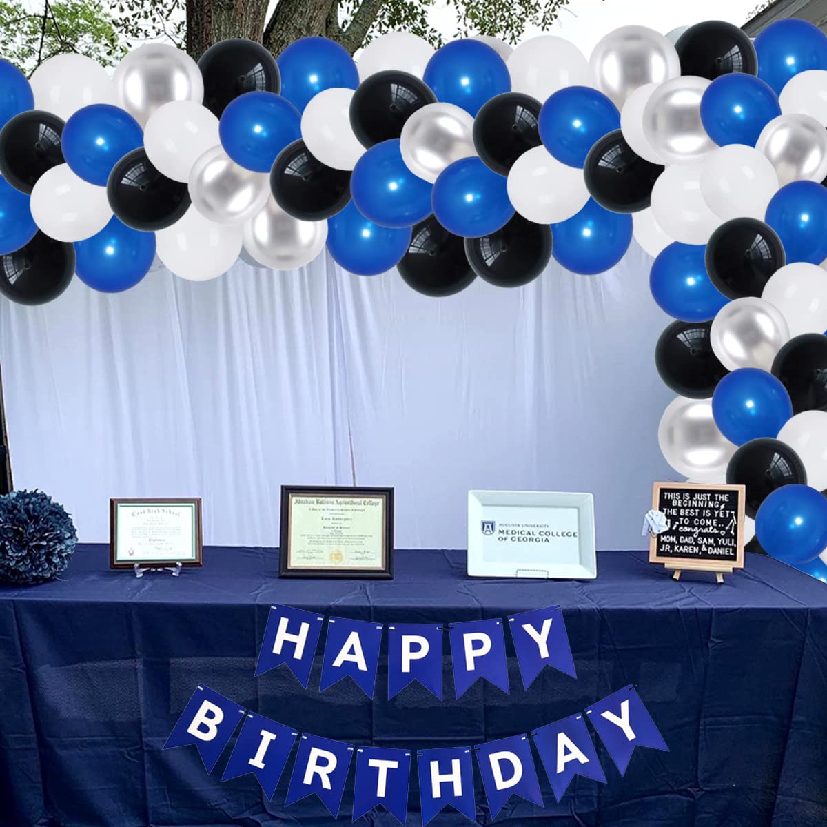 Blue Black White Silver Balloon Garland Arch Kit, 127PCS Royal Blue White Black Balloons Metallic Silver Balloons for Boy Birthday Baby Shower Out-Space Video Game Graduation Party Decoration