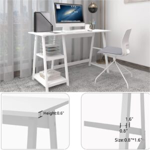 Natwind 51" White Desk with 2-Tier Storage Shelves,Home Office Computer Desk, Study Table for Kids Student Girls,Writing Desk,Modern Simple Basic Desk Workstation for Bedroom Home Office