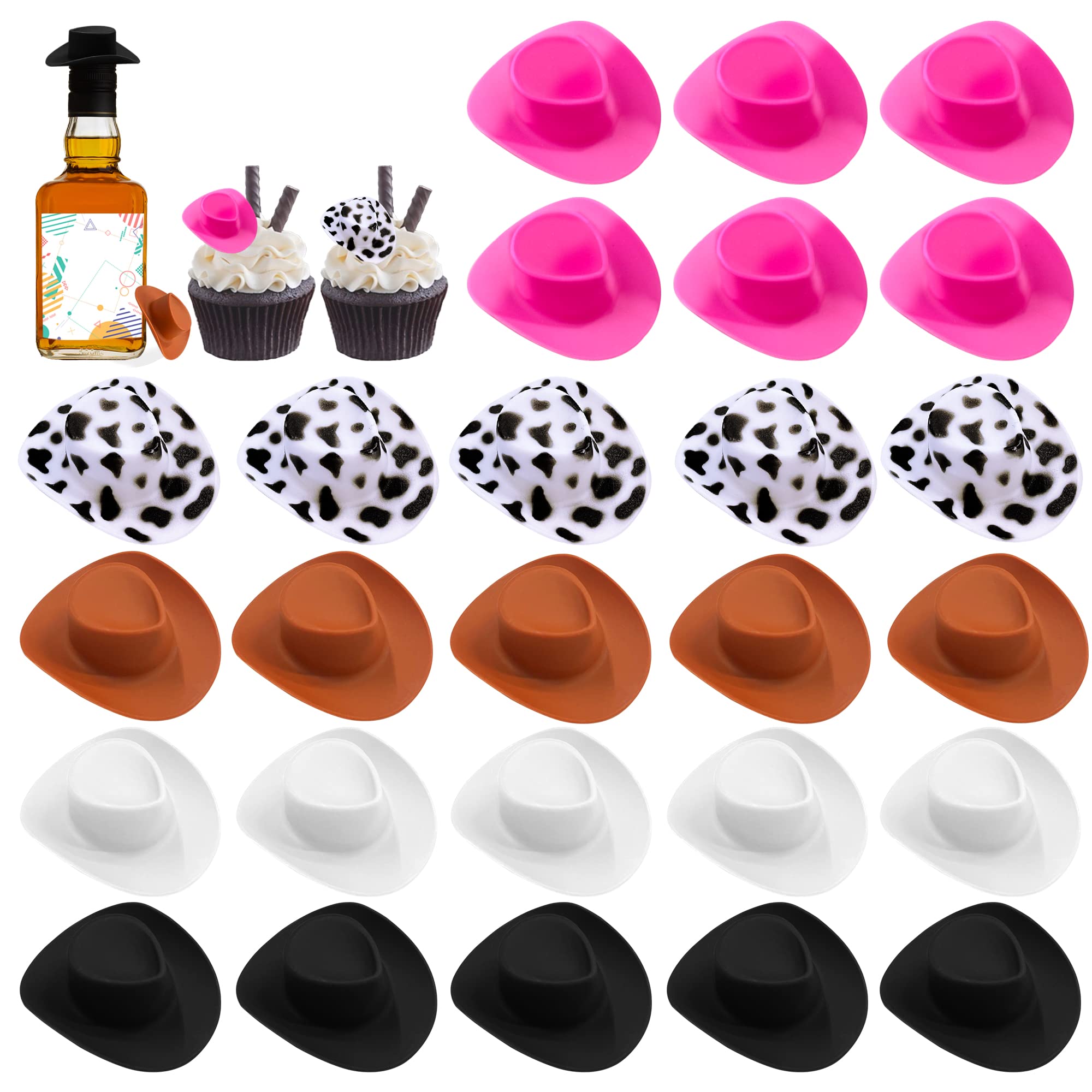 30PCS Plastic Mini Western Cowboy Cowgirl Hat Cute Miniature Hat for Party Accessories (Multi)