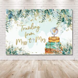 MEHOFOND Miss to Mrs Backdrop Bridal Shower Traveling from Miss to Mrs Banner Greenery Eucalyptus Leaves Adventure Awaits Wedding Supplies Travel Photography Background 7x5ft