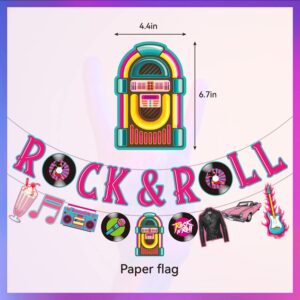 25 Pieces 50's Party Decorations Include Rock and Roll Banner, 50s Theme Hanging Swirls and Honeycomb Centerpieces for 1950s Party Decorations, Back to 50's Rocking Party Supplies