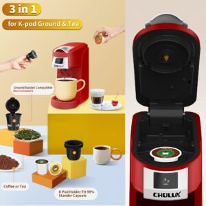 CHULUX Single Serve Coffee Maker, Red Single Cup Coffee Machine for K Cup & Ground Coffee, 5 to 12oz Brew Sizes in Mins for Home, Office, Travel, Kitchen