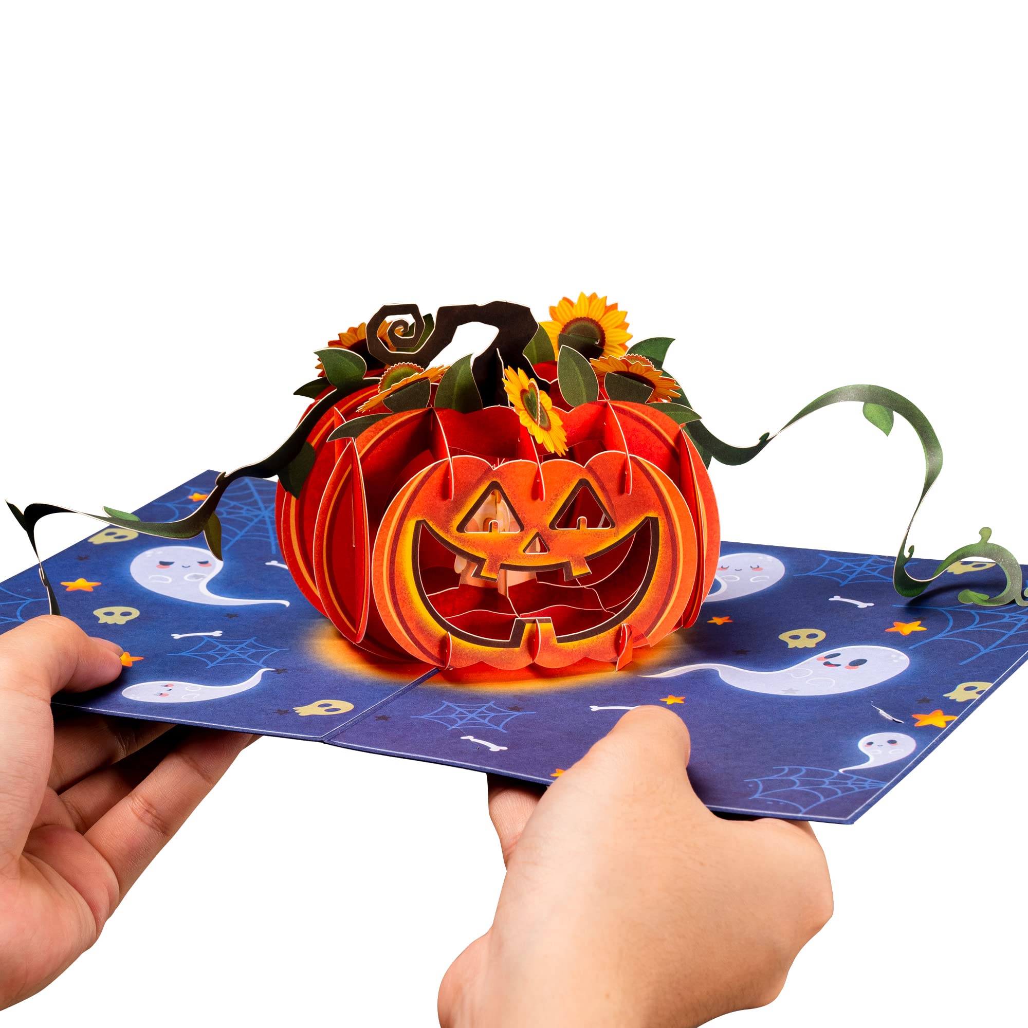 Paper Love 3D Halloween Pumpkin Pop Up Card, For Spooky Celebrations, Trick or Treat | Adult and Kids - 5" x 7" Cover - Includes Envelope and Removable Note Tag