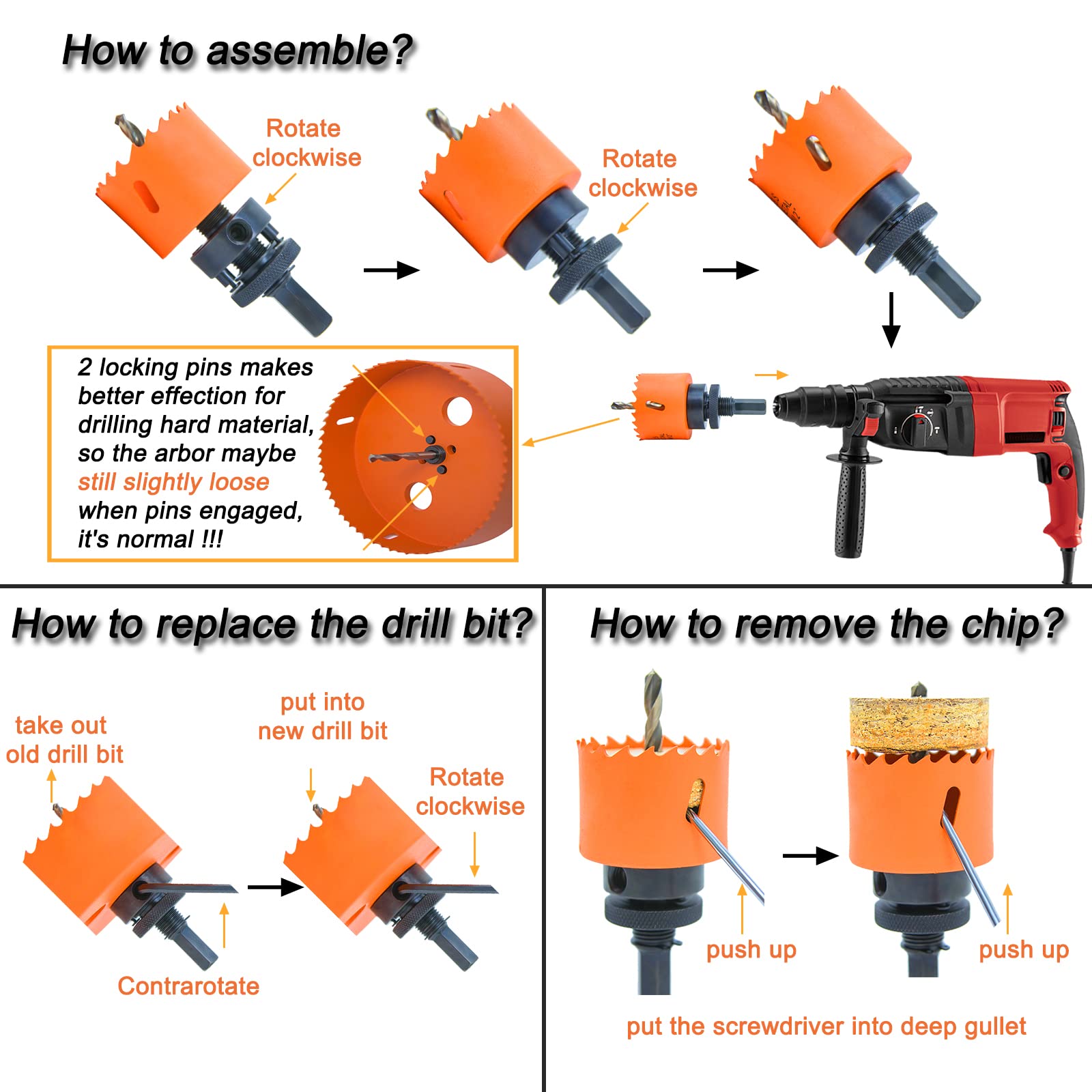 VIKITON Hole Saw Kit for Metal and Wood Plastic Project, Hole Saw Set with Case, 7/8 in to 2-1/2 in, Bi-Metal Hole Cutter with Flat and Smooth Cutting Drilling Edge, Fast Chip Removal