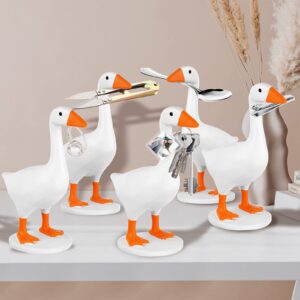 Leiormvses Magnetic Goose Duck Key Holder 1 Pcs, Room Decorations Cute Figurines Ornament Goose Merch Animal Statues for Home Decor Housewarming Gifts (White Base)