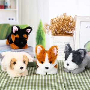 Suilung 4 Pack 8 Inch Dog Plush Stuffed Animal Soft Fluffy Puppy Pillow Set Theme Party Favor Contains Corgi Schnauzer Golden Retriever German Shepherd Toy Gift (Classic Style)