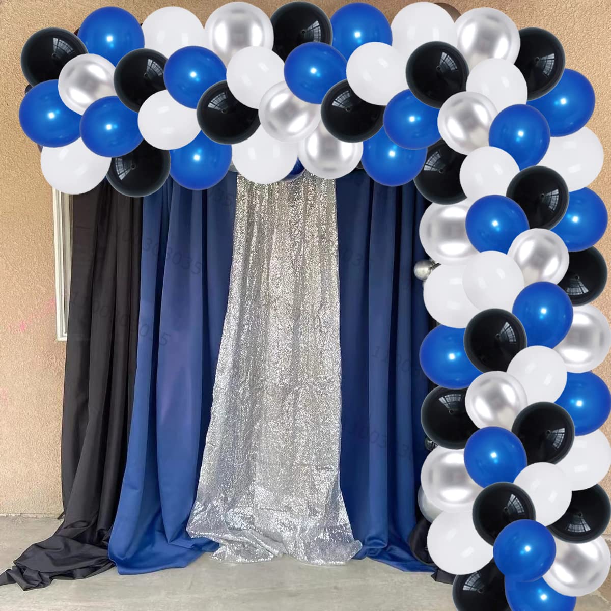 Blue Black White Silver Balloon Garland Arch Kit, 127PCS Royal Blue White Black Balloons Metallic Silver Balloons for Boy Birthday Baby Shower Out-Space Video Game Graduation Party Decoration