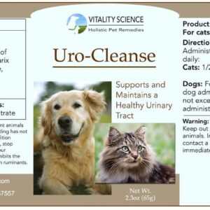 Vitality Science URO-Cleanse for Cats | Natural Aid for Urinary Tract, Bladder, Kidney Health | D-Mannose, Arabinogalactan, Zeolite | Prevents and Eliminates UTI, Bladder Infections and Incontinence