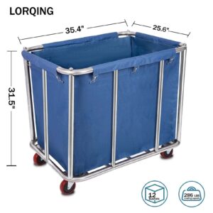 12 Bushels Laundry Cart Commercial/Home,Heavy Duty Large Stainless Steel Rolling Laundry Basket with Wheels，for Laundry Organizer and Storage,286LBS Load (12 Bushels - Blue - 10 Tubes)