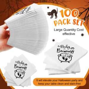 100 Pcs Halloween Baby Shower Napkins, A Baby Is Brewing Baby Shower Decorations Halloween Baby Shower Napkins Gender Reveal Party Decorations, 5 x 5 Inches