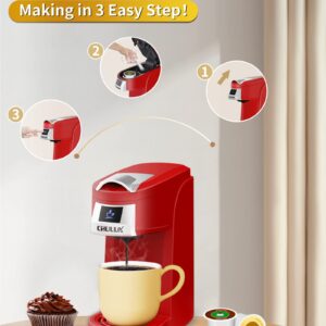 CHULUX Single Serve Coffee Maker, Red Single Cup Coffee Machine for K Cup & Ground Coffee, 5 to 12oz Brew Sizes in Mins for Home, Office, Travel, Kitchen