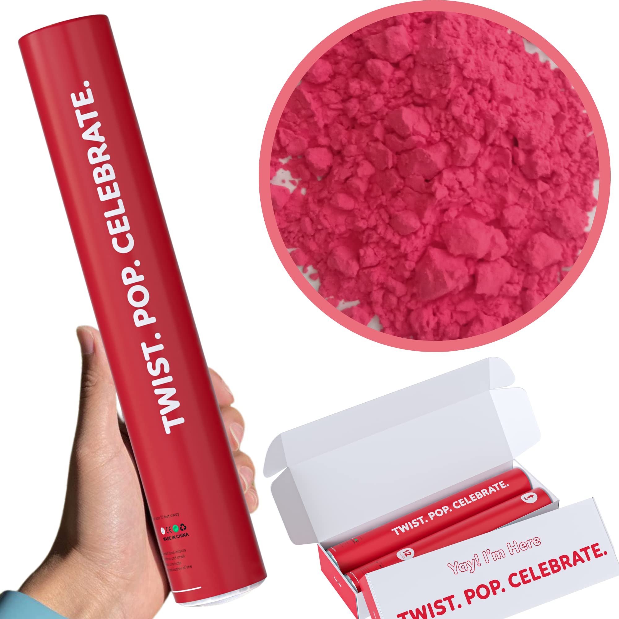 2 Pack Red Powder Poppers Biodegradable Powder Cannons | TUR Party Supplies | Red Biodegradable Powder | Launches up to 25ft | Giant (12 in) | Powder Poppers for Celebrations, Festivals, and Parties