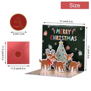 Christmas Cards, 6 Pack Small Pop Up Christmas Gift Card with Envelopes Stickers, 3D Cute Holiday Greeting Cards Santa Snowman Reindeer Xmas Tree Bulk Set Christmas Cards for Kids 4.3x4.3inch