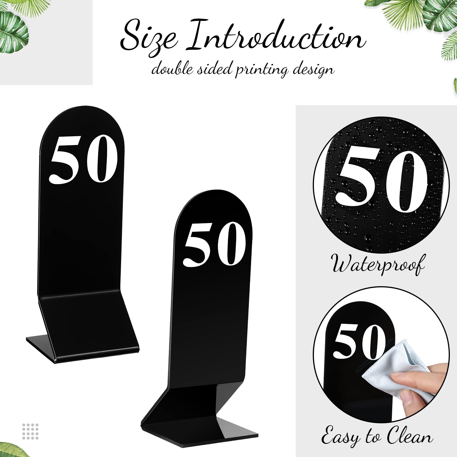 Remerry 50 Pcs Table Numbers 1-50 Acrylic Double Sided Number Cards Acrylic Tent Table Numbers Table Number Holders Tent Table Numbers Cards Wedding Table Number for Restaurant, 2.36 x 6.3 Inch(Black)