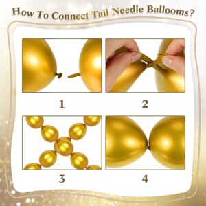 Leitee 160 Pcs Link Balloon 12 Inch 6 Inch Linking Balloons Quick Linkable Needle Tail Latex Balloons for Christmas Birthday Happy New Year Party Wedding Graduation Arch Decors (Metallic Gold)