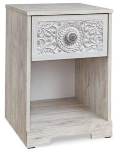 signature design by ashley paxberry bohemian 1 drawer nightstand with open cubby, 22.09" tall, white