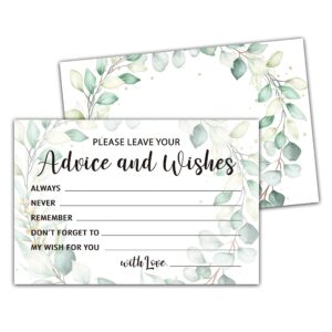 levitatinyear greenery advice and wishes cards, 25 pcs eucalyptus double sided advice cards for the bride and groom, mr and mrs, bride shower, wedding reception, engagement party(02)