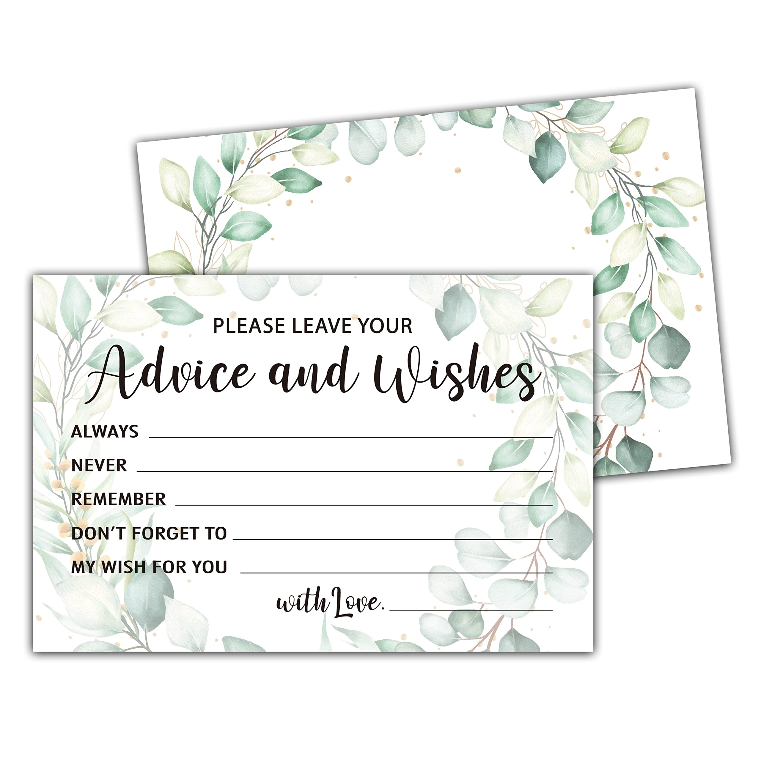 Levitatinyear Greenery Advice and Wishes Cards, 25 Pcs Eucalyptus Double Sided Advice Cards for The Bride and Groom, Mr and Mrs, Bride Shower, Wedding Reception, Engagement Party(02)