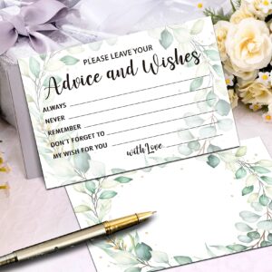 Levitatinyear Greenery Advice and Wishes Cards, 25 Pcs Eucalyptus Double Sided Advice Cards for The Bride and Groom, Mr and Mrs, Bride Shower, Wedding Reception, Engagement Party(02)