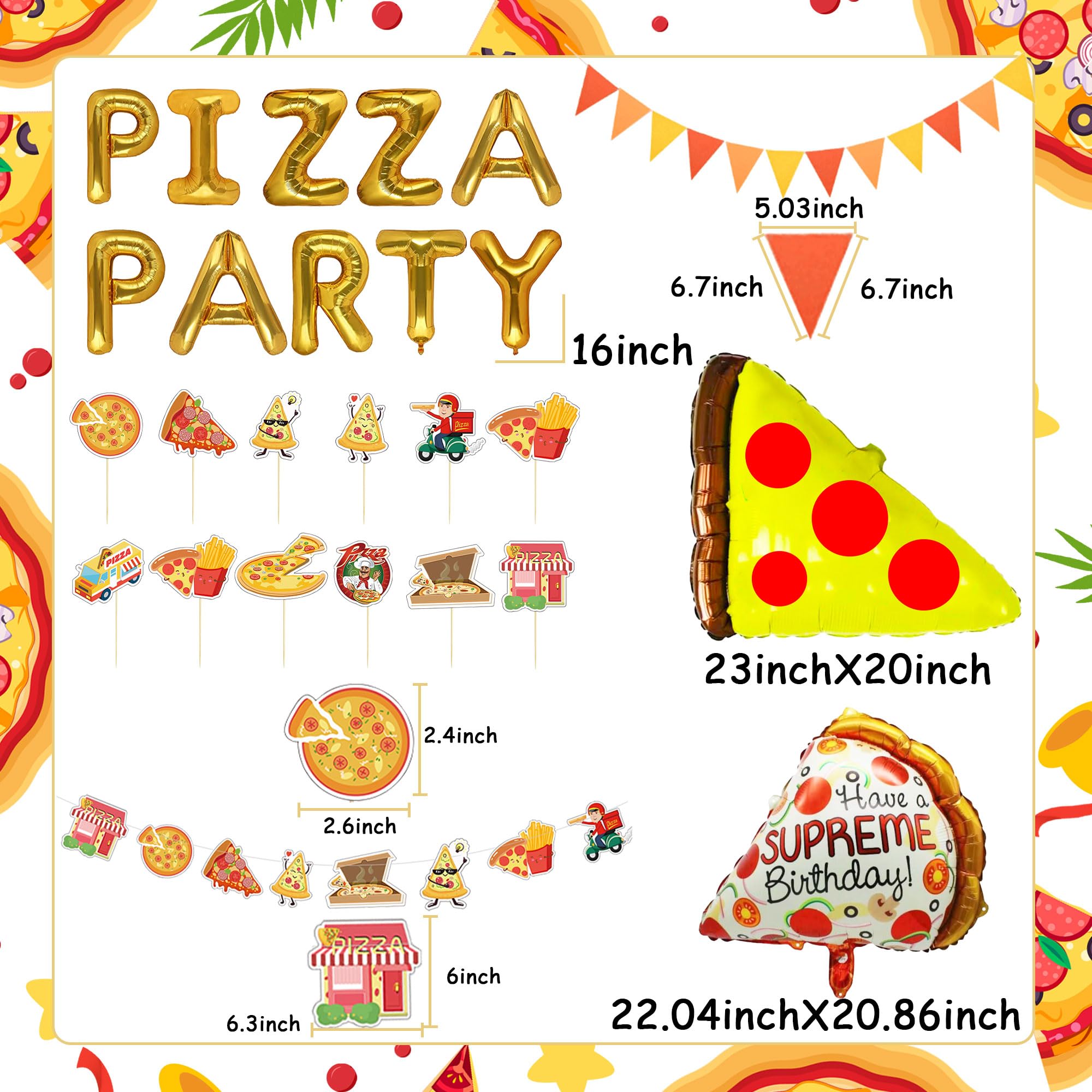 17 PCS Pizza Party Decoration Pizza Party Favors Pizza Party Supplies Pizza Party Birthday Decoration Pizza Balloon Slice Pizza Kids Party Balloons