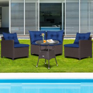 Tangkula 4 Piece Outdoor Sectional Sofa Set, Half-Moon All Weather Heavy Duty Corner Patio Furniture Set with Round Side Table, Soft-Padded Cushions, for Backyard, Poolside, Deck (Navy)