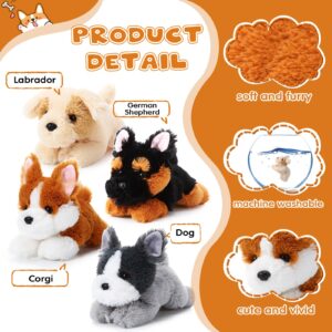 Suilung 4 Pack 8 Inch Dog Plush Stuffed Animal Soft Fluffy Puppy Pillow Set Theme Party Favor Contains Corgi Schnauzer Golden Retriever German Shepherd Toy Gift (Classic Style)