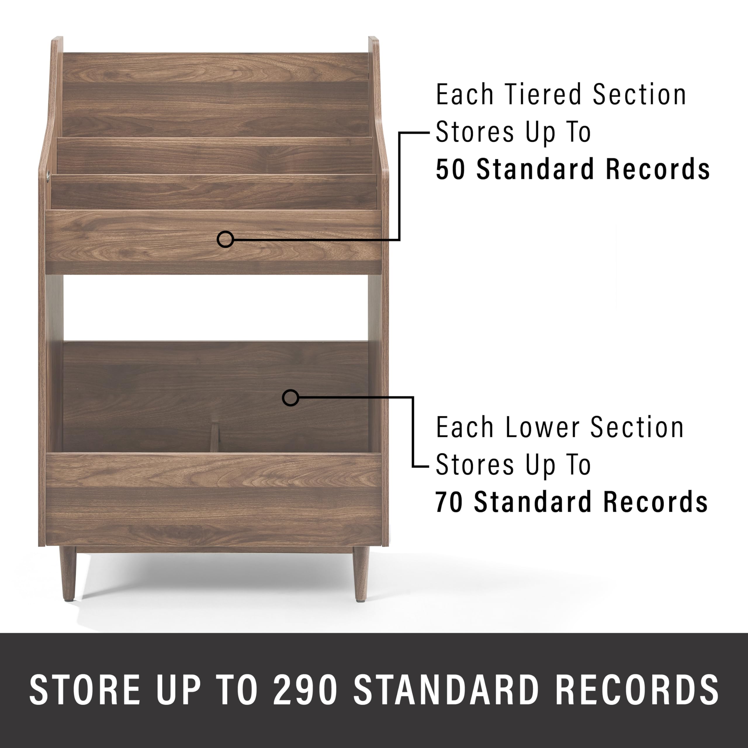 Crosley Furniture Liam Vinyl Record Storage Stand, Tiered Storage Shelves for Records, Walnut