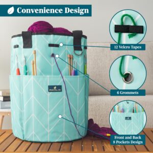 PAVILIA Crochet Bag Knitting Bag Organizer, Yarn Bag Storage Tote for Crocheting On The Go, Knitting Accessories Supplies Holder with Grommets, Gift for Crochet Lovers Knitters (Chevron Teal)