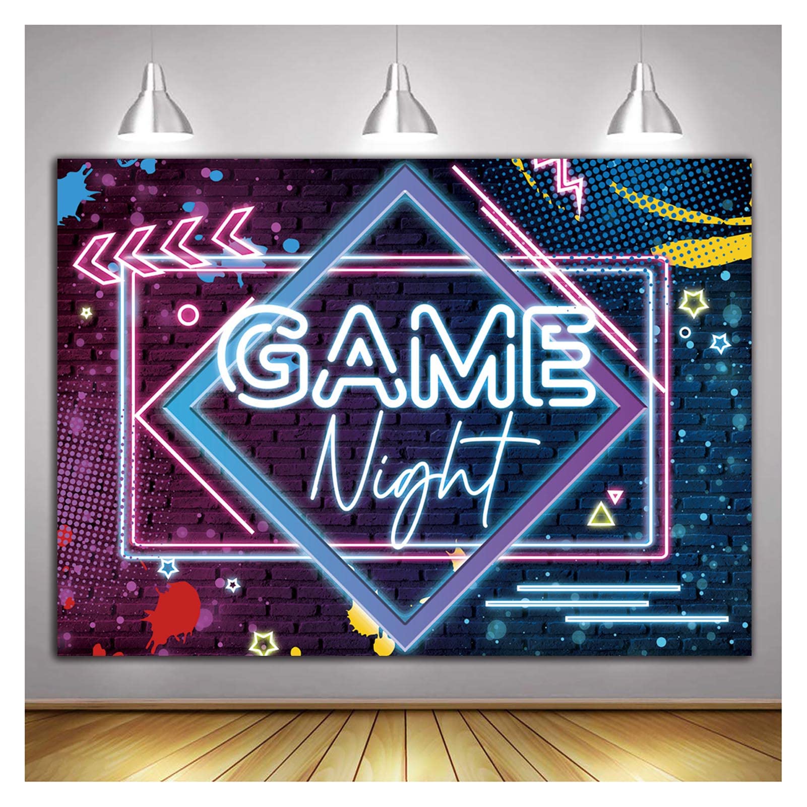 Glow Neon Photo Background for Game On Birthday Party Decor 7x5ft Game Night Theme Photography Backdrops Sleepover Slumber Prom Gaming Party Cake Table Decor Photobooth Banner