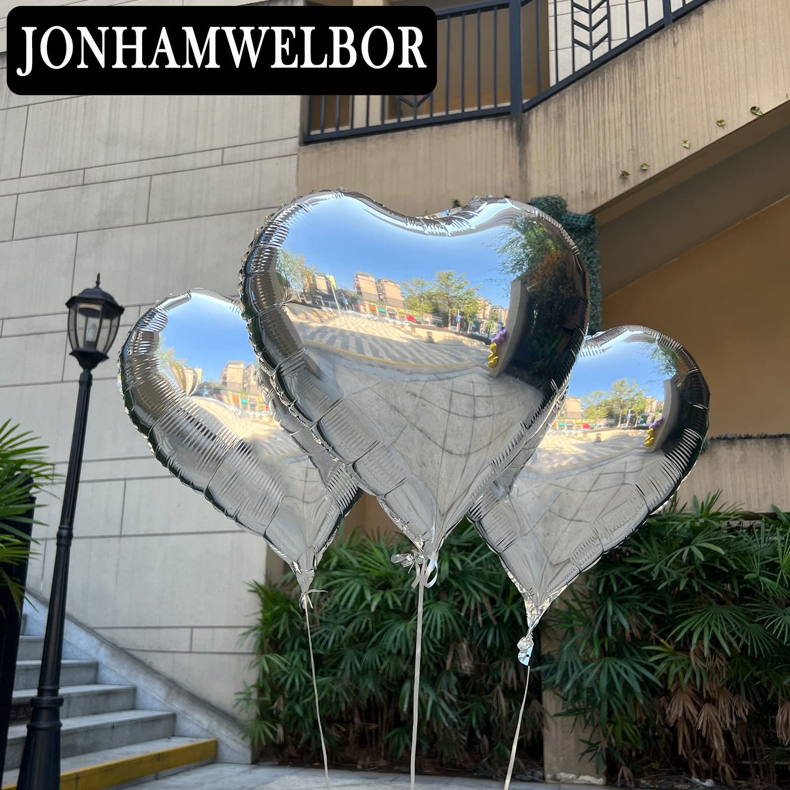 Jonhamwelbor 20Pcs 18 inch Silver Foil Mylar Heart Shape Balloons Decorations Valentines Birthday Wedding Baby Shower Party (Silver)