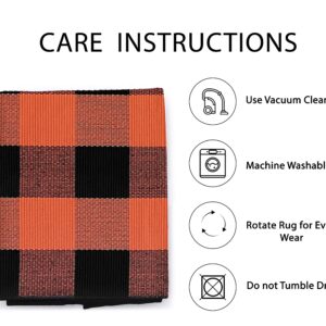 IOHOUZE Cotton Buffalo Plaid Check Rug Outdoor Doormat 27.5 x 43 Inches Washable Woven Outdoor Indoor Welcome Mats for Front Door/Farmhouse/Entryway/Home Entrance Black and Orange Outdoor Rug