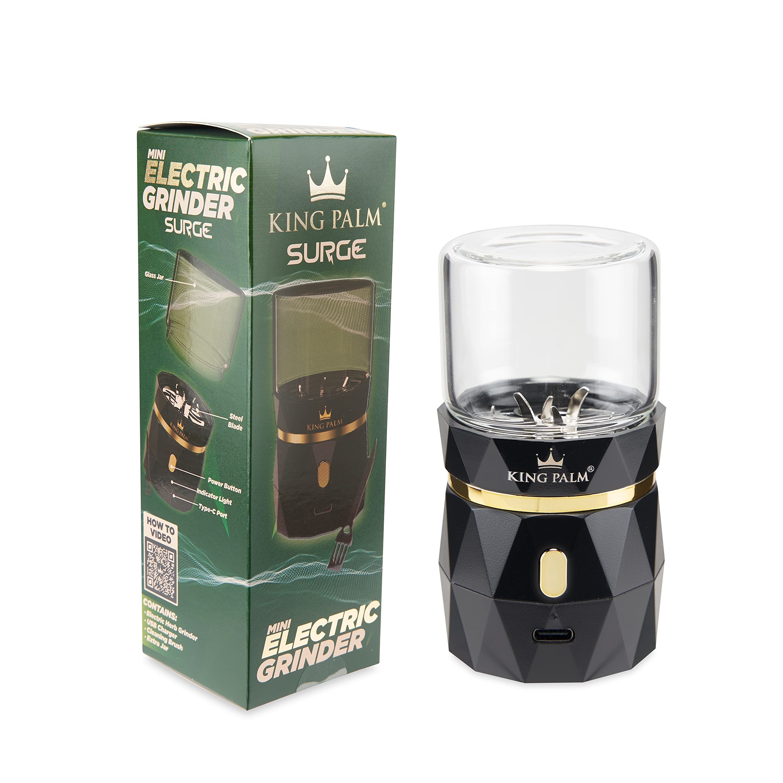 King Palm Electric Spice Grinder - USB Rechargeable Electronic Grinder - Extra Storage Jar w/Lid - Automatic Spice Mill