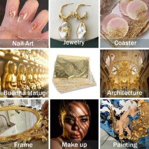 200Pcs Gold Leaf Sheets Gold Foil Sheets for Gilding Crafting, Art & DIY Projects, Picture Frames, Home Walls, Interior and Multi Artistic Decoration, Imitation Gold Foil Sheets 5.5" x 5.5"